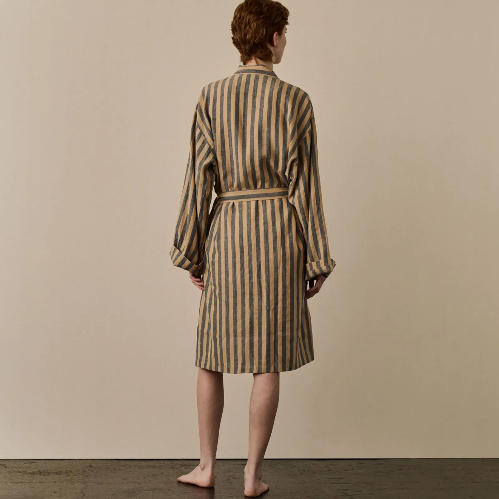Blue & Porcini Striped Linen Robe Women Linen Pajamas|Linen Pajamas
