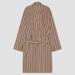 Blue & Porcini Striped Linen Robe Women Linen Pajamas|Linen Pajamas