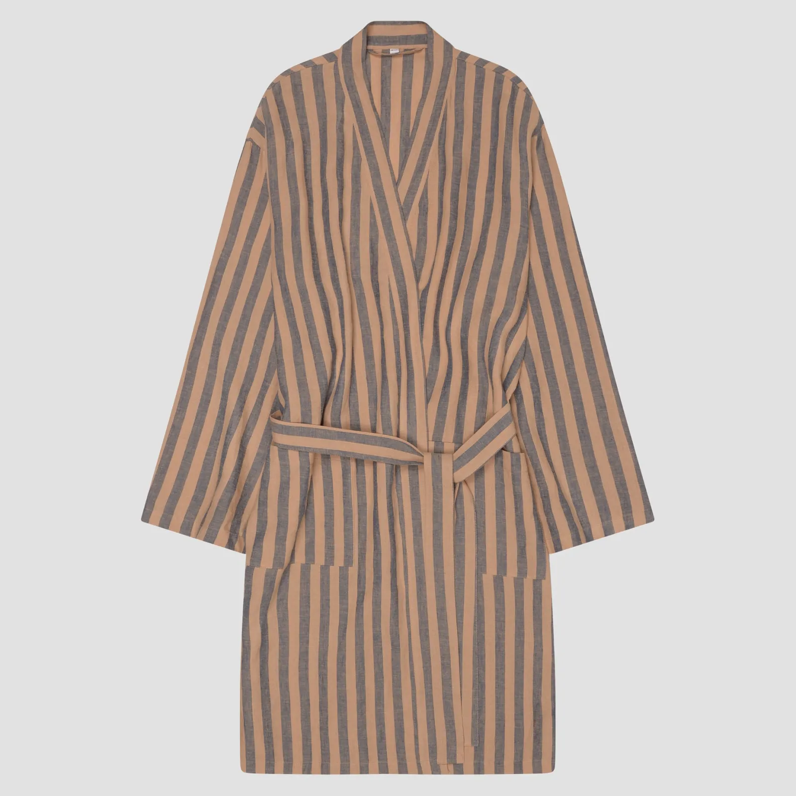 Blue & Porcini Striped Linen Robe Women Linen Pajamas|Linen Pajamas