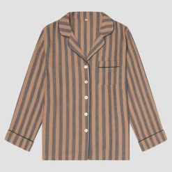 Best Blue Porcini Striped Linen Tencel Men's Pajama Shirt Linen Pajamas