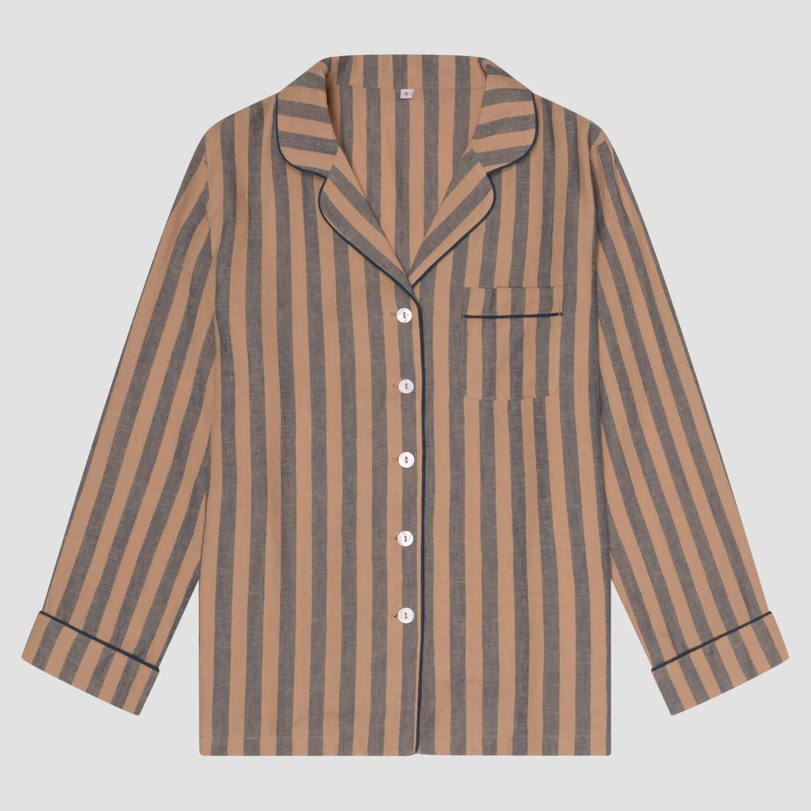 Best Blue Porcini Striped Linen Tencel Men's Pajama Shirt Linen Pajamas