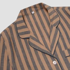 Best Blue Porcini Striped Linen Tencel Men's Pajama Shirt Linen Pajamas