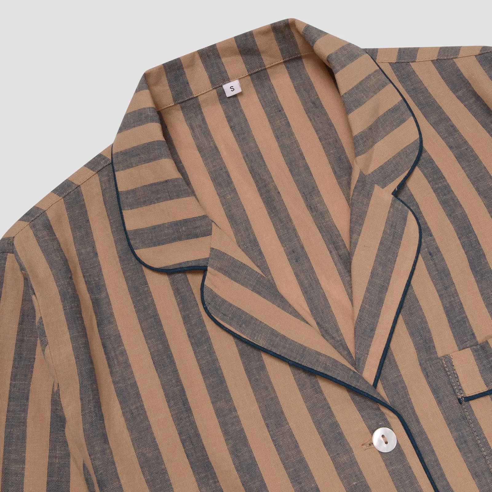 Best Blue Porcini Striped Linen Tencel Men's Pajama Shirt Linen Pajamas