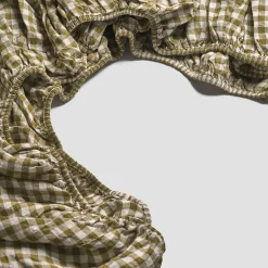 100% Linen Fitted Sheet Gingham Bedding|Linen Bedding