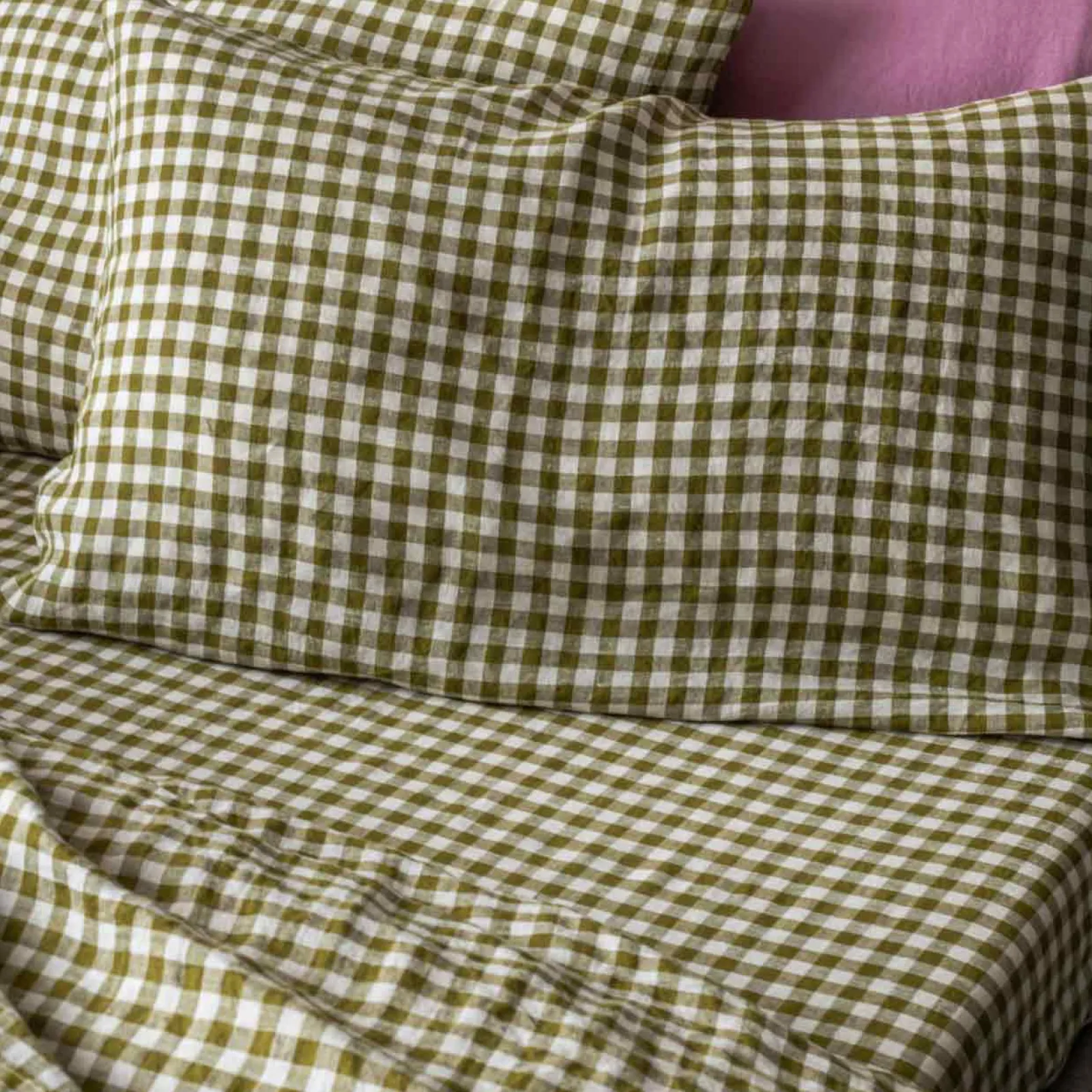 100% Linen Fitted Sheet Gingham Bedding|Linen Bedding
