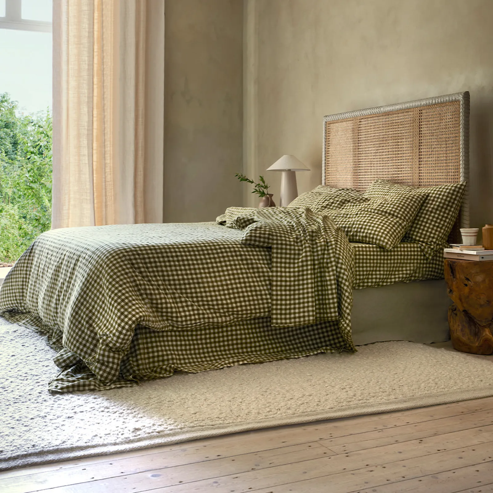 Linen Blend Flat Sheet Gingham Bedding|Linen Bedding