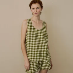 Linen Cami Set Women Linen Pajamas|Gingham Pajamas