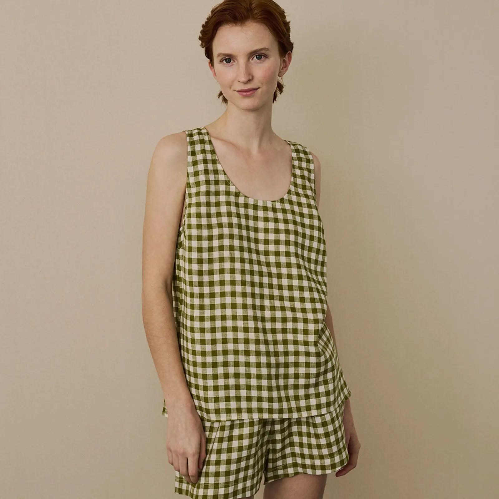 Linen Cami Set Women Linen Pajamas|Gingham Pajamas