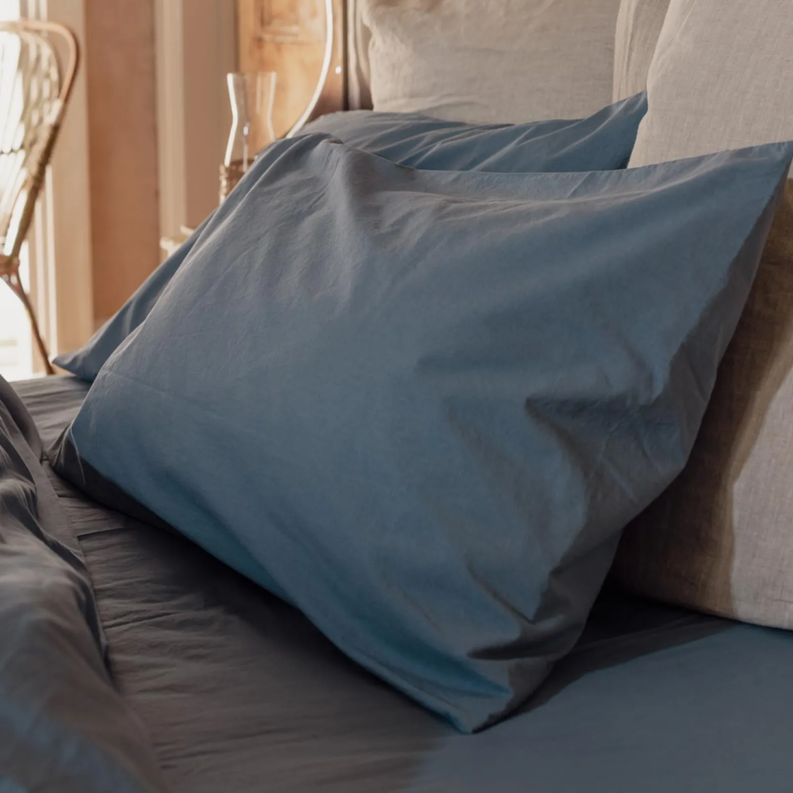 Online Washed Percale Cotton Pillowcases (Pair) Pillowcases