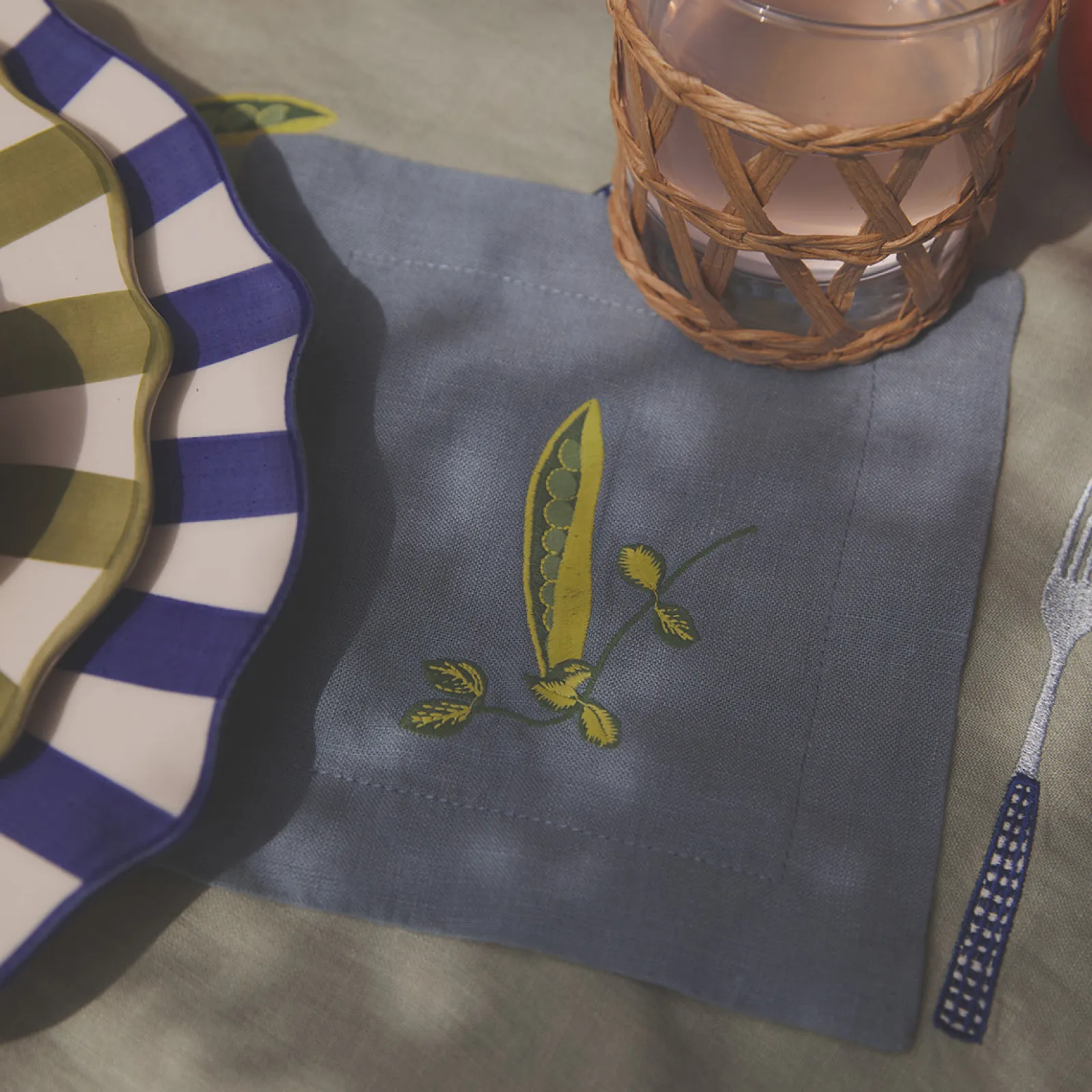 Embroidered Linen Coasters Set of 4 Table Linens