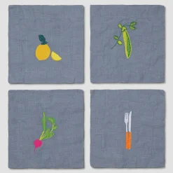 Embroidered Linen Coasters Set of 4 Table Linens