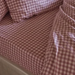 Hot 100% Linen Fitted Sheet Gingham Bedding|Fitted Sheets