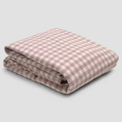 Hot Elderberry Gingham 100% Linen Flat Sheet Gingham Bedding|Flat Sheets