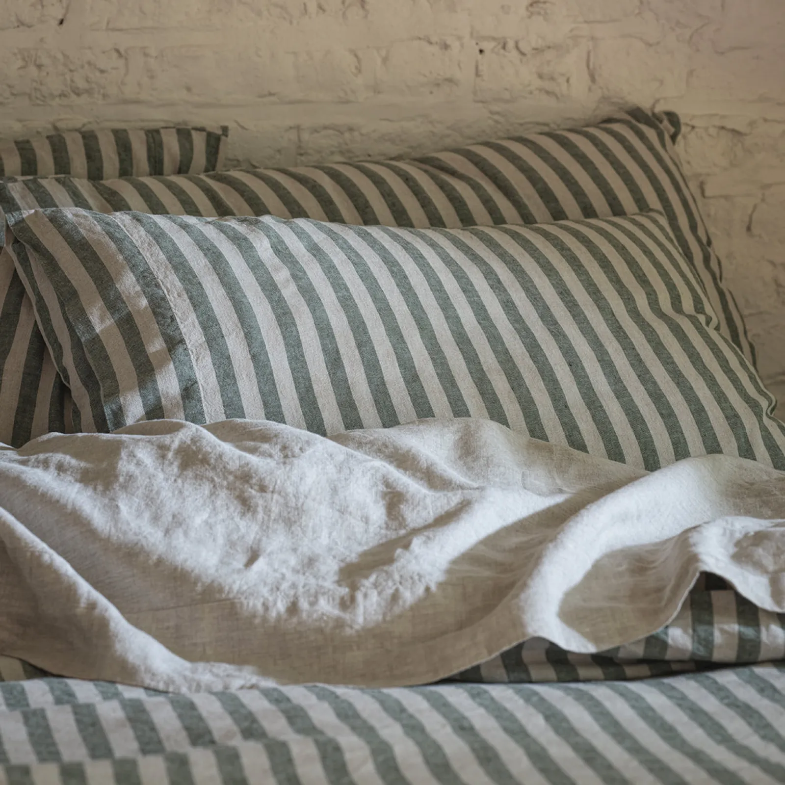 Sale Linen Blend Pillowcase (Pair) Striped Bedding|Linen Bedding