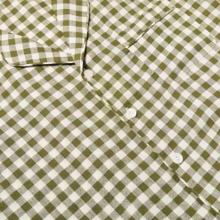 New Men's Botanical Green Gingham Linen Pajama Shirt (Top Only) Gingham Pajamas|Linen Pajamas