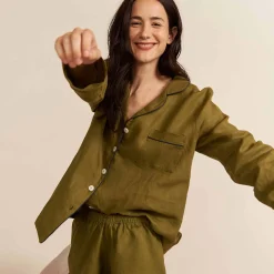 Moss Plain Linen Pajama Shorts Set Women Pajama Sets|Linen Pajamas