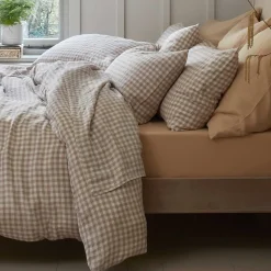 New 100% Linen Flat Sheet Gingham Bedding|Linen Bedding
