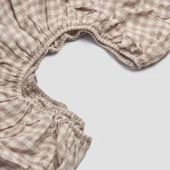 Discount 100% Linen Fitted Sheet Gingham Bedding|Linen Bedding