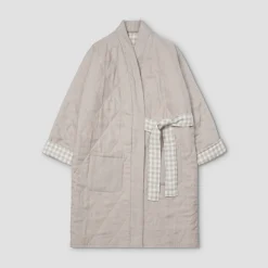 Mushroom Gingham Linen Housecoat Women Linen Pajamas|Linen Pajamas