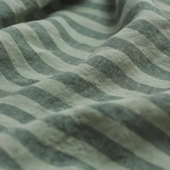 Pine Green Stripe 100% Linen Flat Sheet Striped Bedding|Linen Bedding