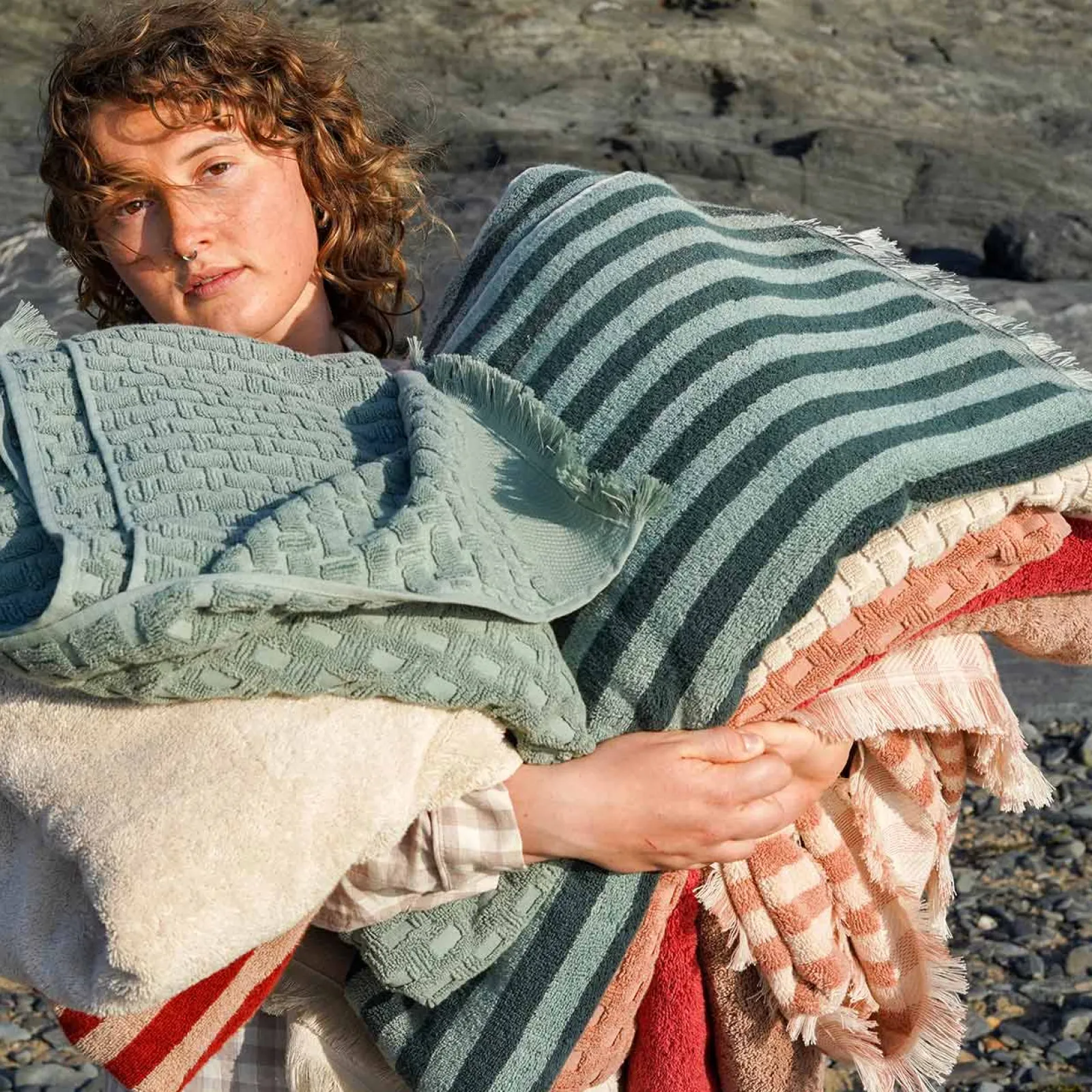 Sand Shell Pembroke Stripe Cotton Towels Towels