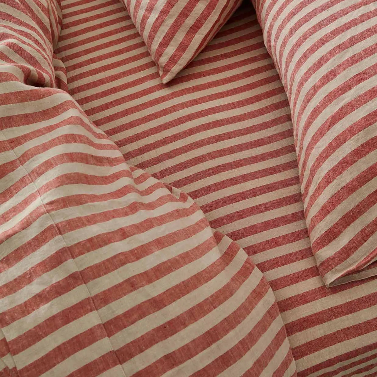 New Linen Blend Fitted Sheet Striped Bedding|Linen Bedding