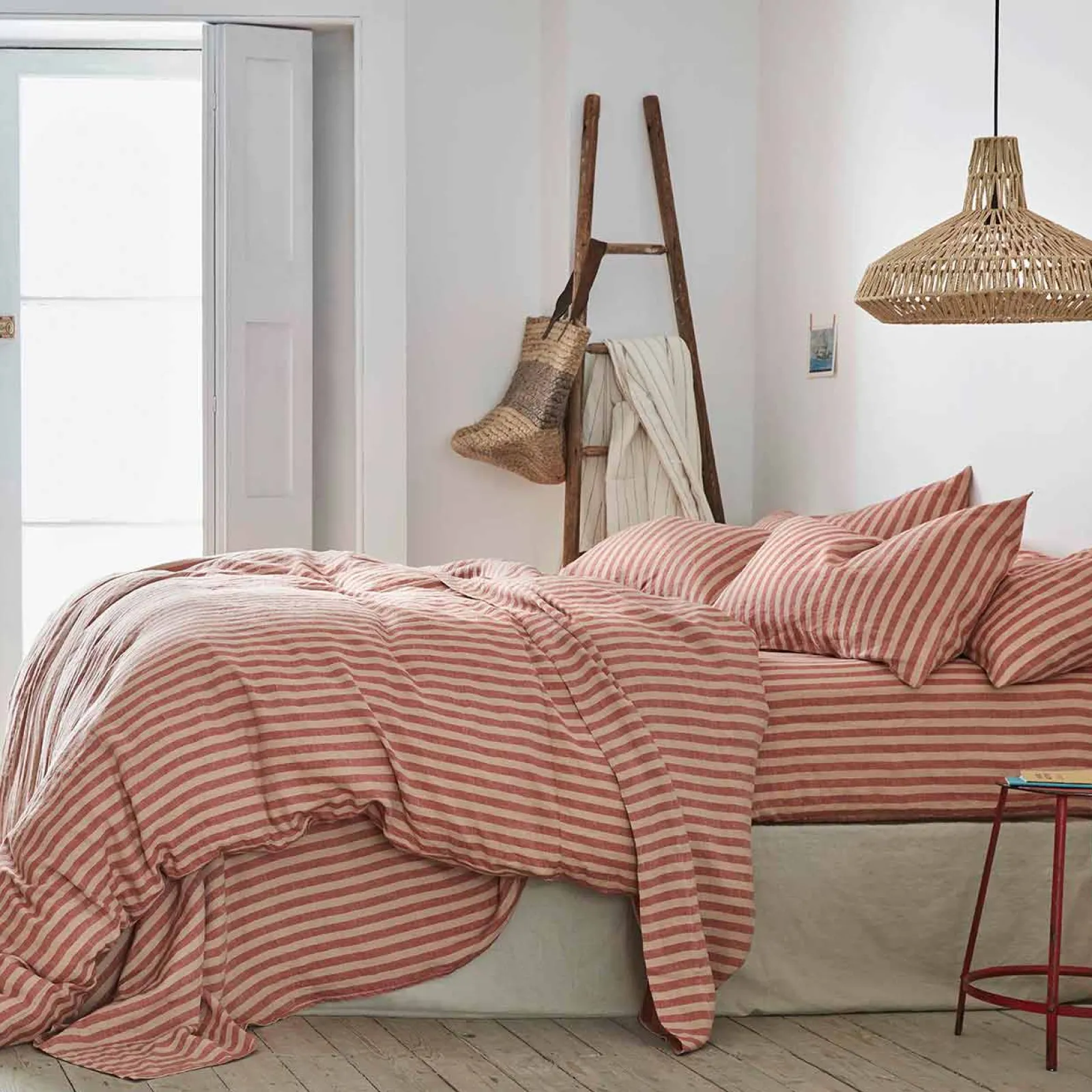 New Linen Blend Fitted Sheet Striped Bedding|Linen Bedding