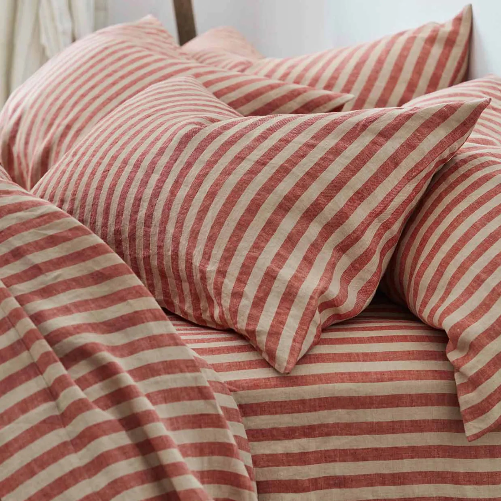 Online Sandstone Red Stripe 100% Linen Pillowcases (Pair) Striped Bedding|Pillowcases