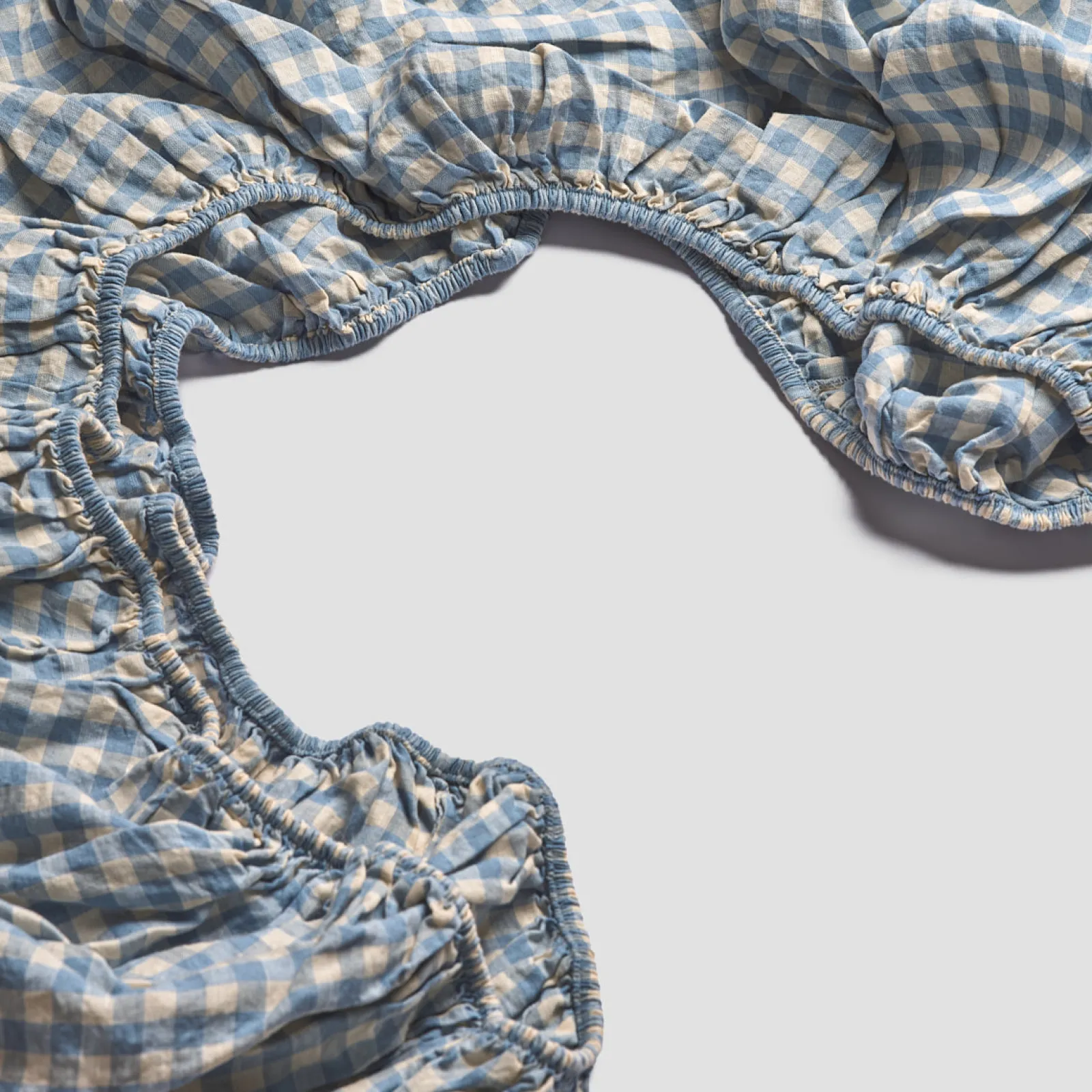 Clearance Linen Blend Fitted Sheet Gingham Bedding|Linen Bedding