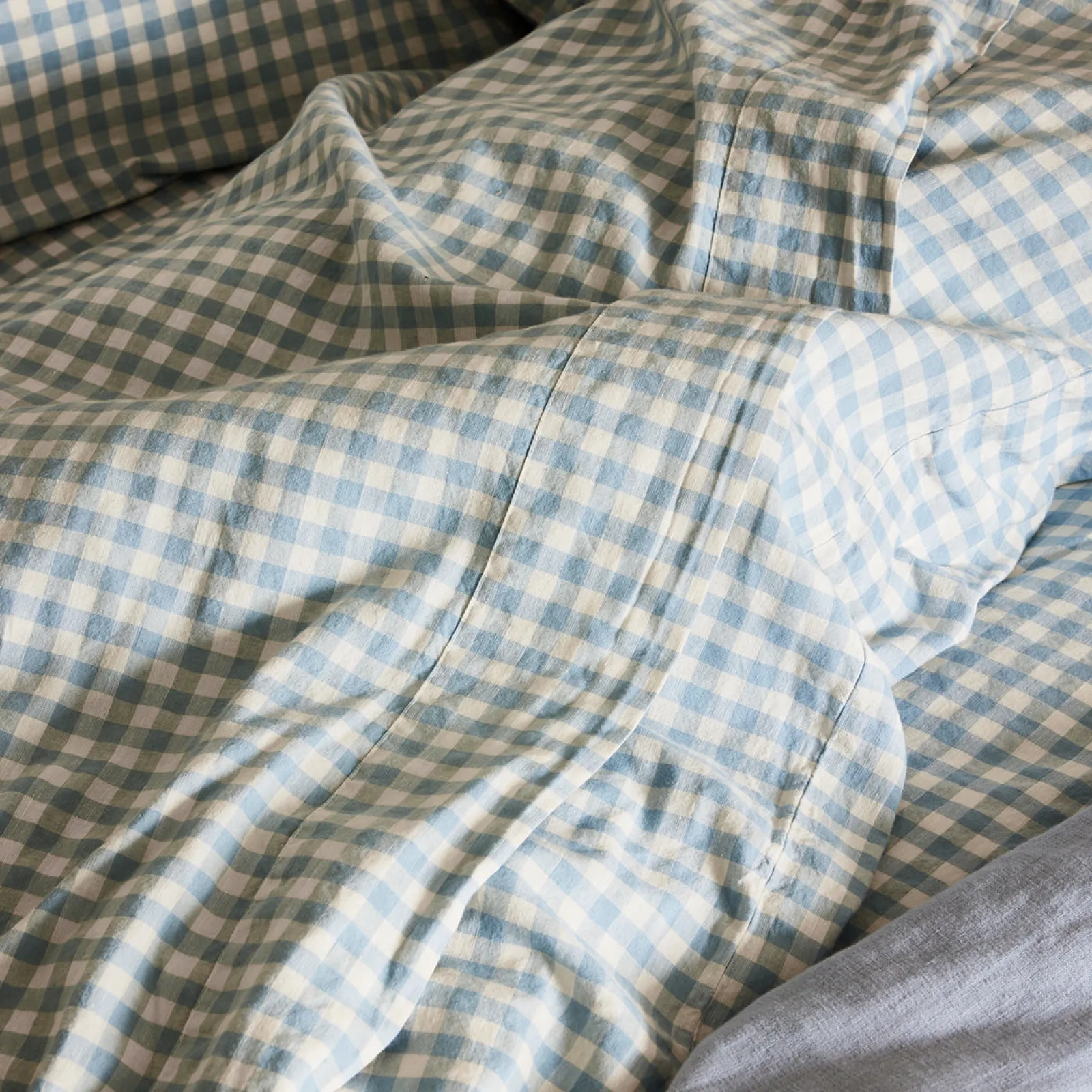 Outlet Linen Blend Flat Sheet Gingham Bedding|Linen Bedding