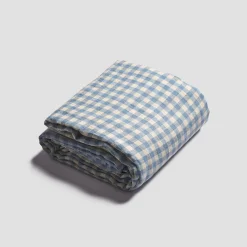 Outlet Linen Blend Flat Sheet Gingham Bedding|Linen Bedding