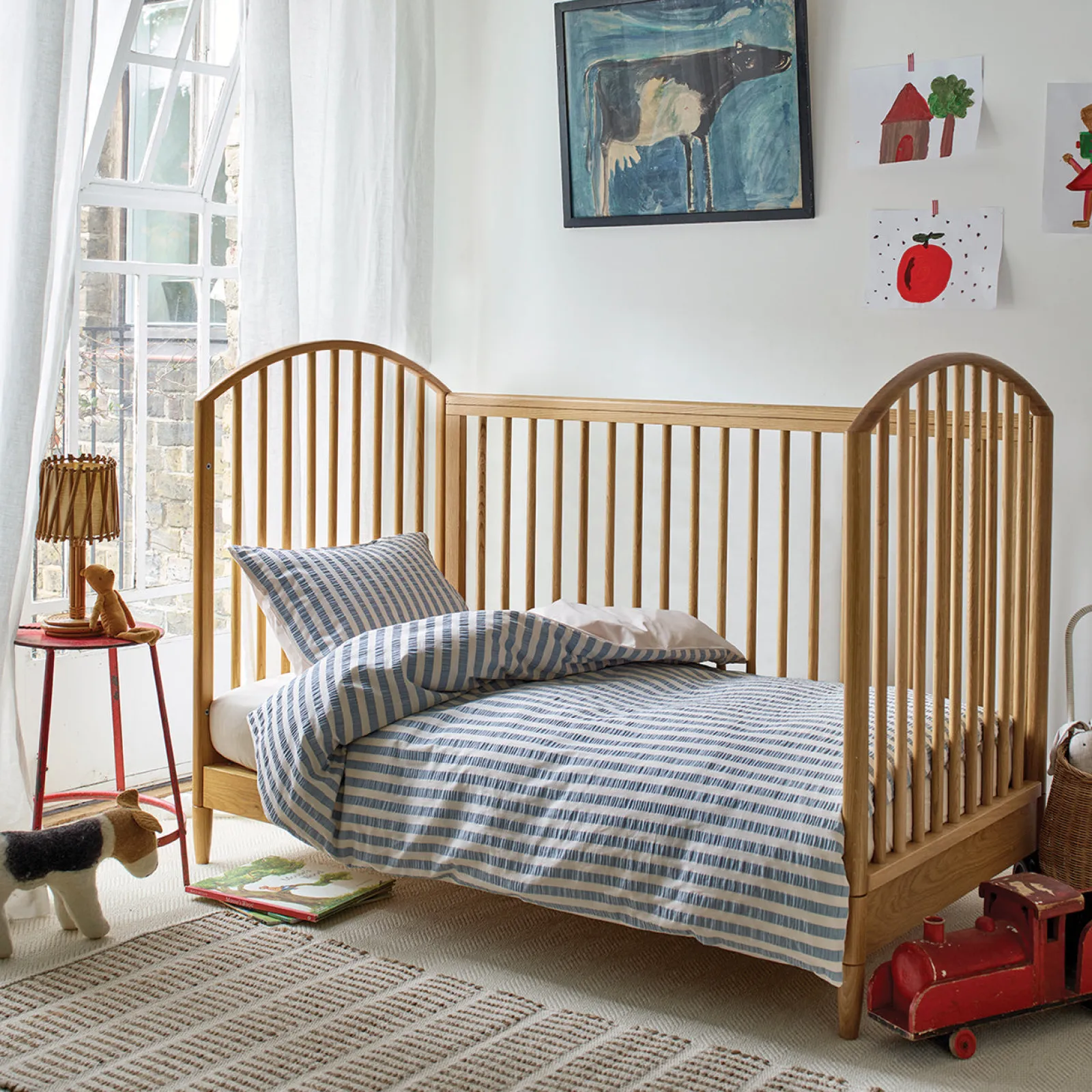 Warm Blue Seersucker Kids Stripe Cotton Bedding Set Kids Striped Bedding|Kids Bedding