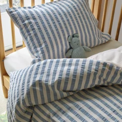 Warm Blue Seersucker Kids Stripe Cotton Bedding Set Kids Striped Bedding|Kids Bedding